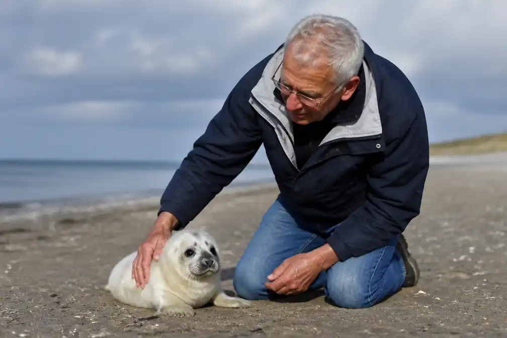 Joost (84) neemt huilende zeehondenpup van strand mee naar huis