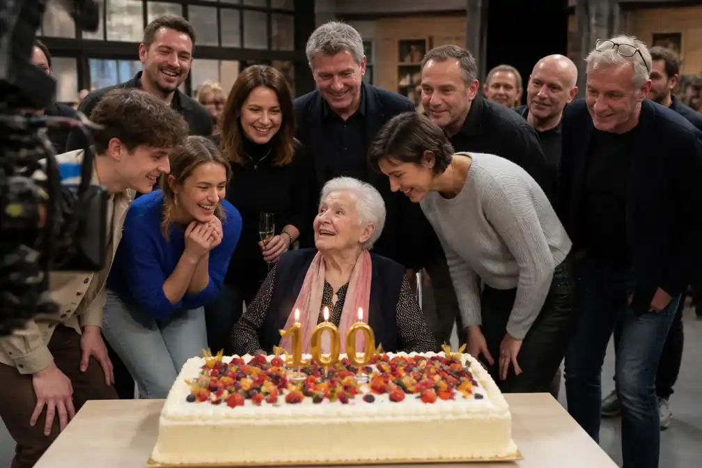 Annie Geeraerts op 100ste verjaardag verrast op set van 'Familie'