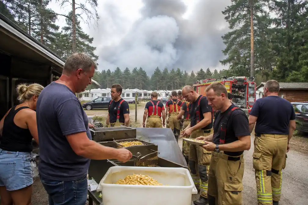 Gezin uit Venray bakt friet voor brandweer voordat het camping ontvlucht