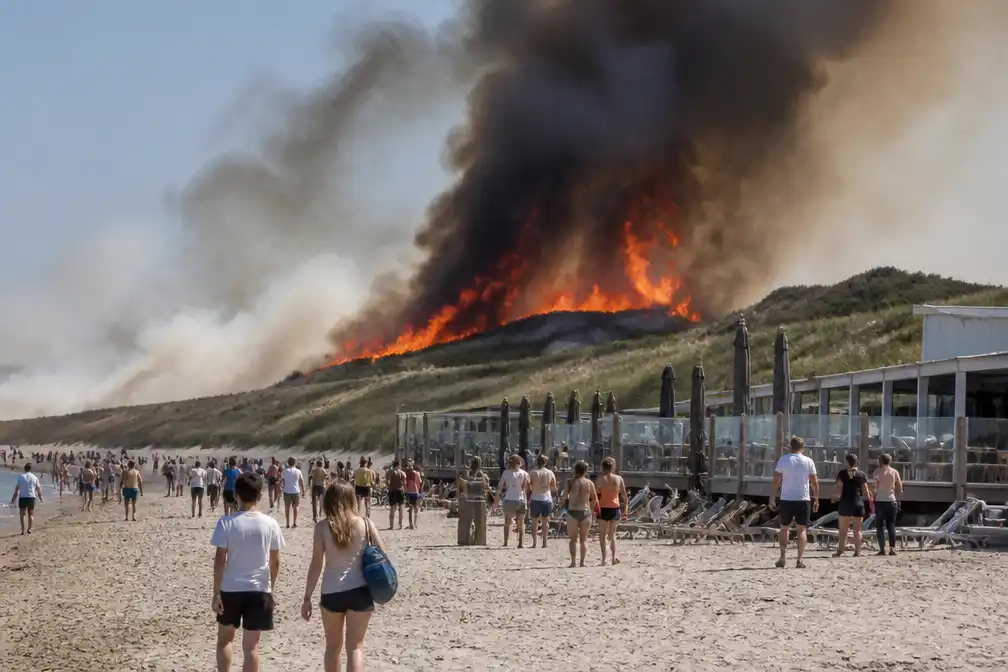 Grote duinbrand bij Wassenaarse Slag jaagt strandgasten op de vlucht