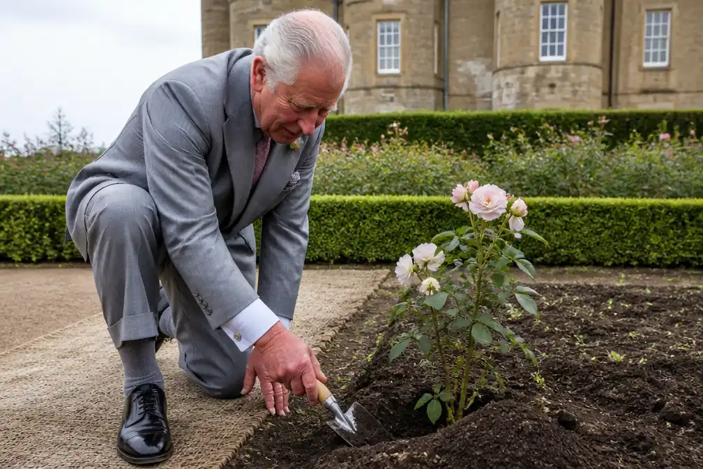 Charles begint Schotse vakantie met planten van King's Rose
