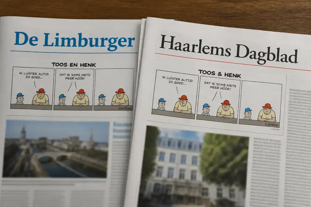 Cartoon 'Toos en Henk' van Paul Kusters op 13 augustus 2026 in twee dagbladen