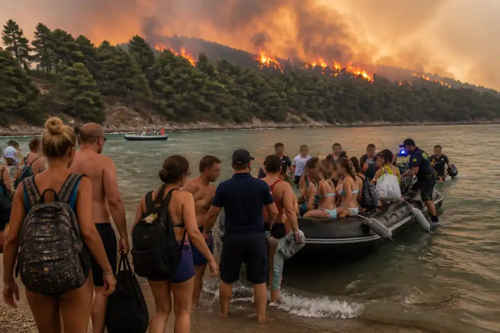 Natuurbrand dwingt toeristen bij Grieks resort tot evacuatie per boot