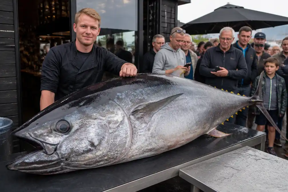 't Werftje toont 270 kilo zware blauwvintonijn tijdens Havenfeesten in Zeebrugge