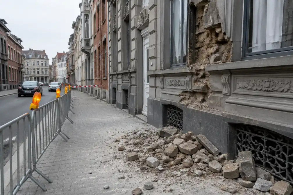 Stenen vallen van beschermde gevel in Sint-Niklaas, straat afgesloten