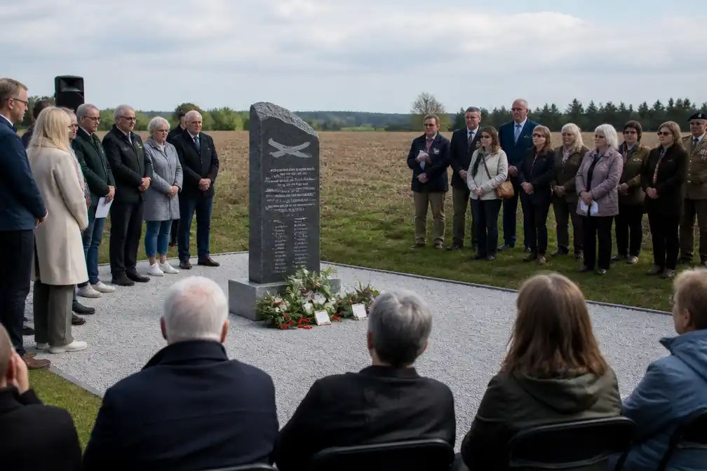 Nieuw-Zeelandse familie bij onthulling monument Halifax HX270 in Wellen