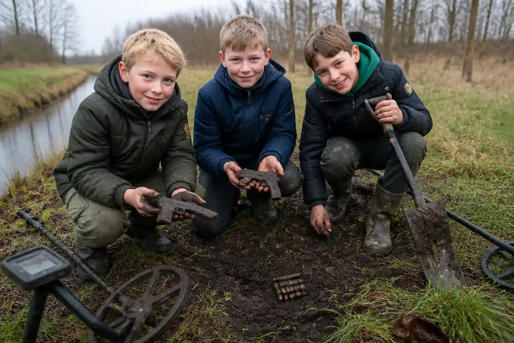 Drie jongens uit Borne vinden twee pistolen met munitie in modder