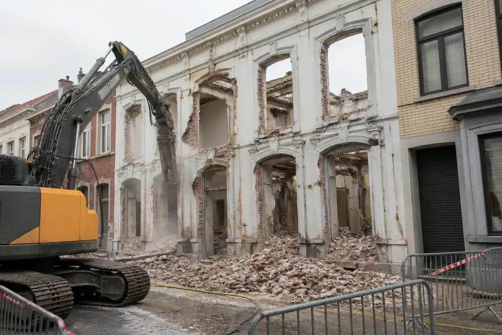 Sloop beschermde gevel Walburgstraat Sint-Niklaas gestart na vallende brokstukken