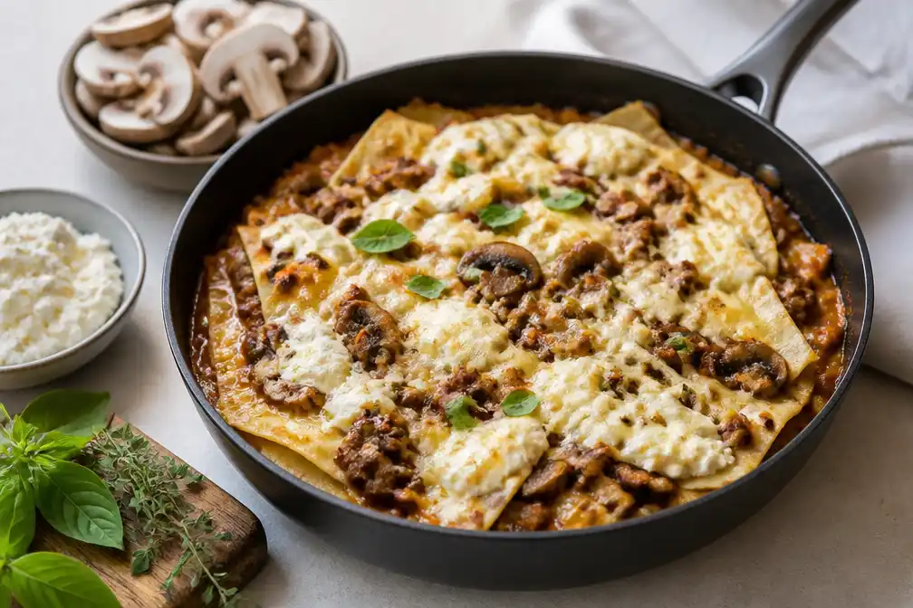 Panlasagne met gehakt, champignons en ricotta in 30 minuten