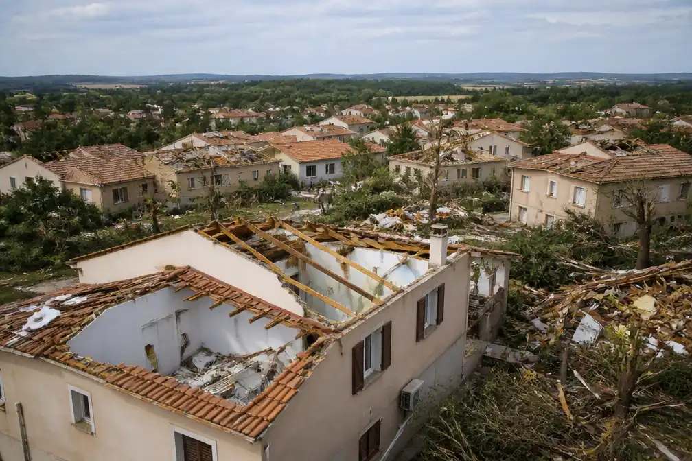 Tornado in Zuid-Frans Pomas maakt mogelijk honderd woningen onbewoonbaar