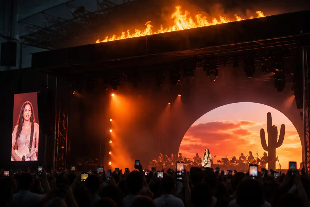 Brand op podiumdak tijdens concert Kacey Musgraves in Boston
