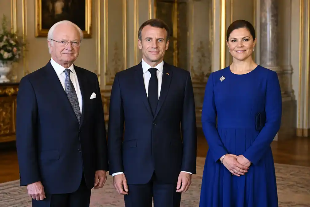 Zweedse royals ontvangen Macron in Koninklijk Paleis Stockholm