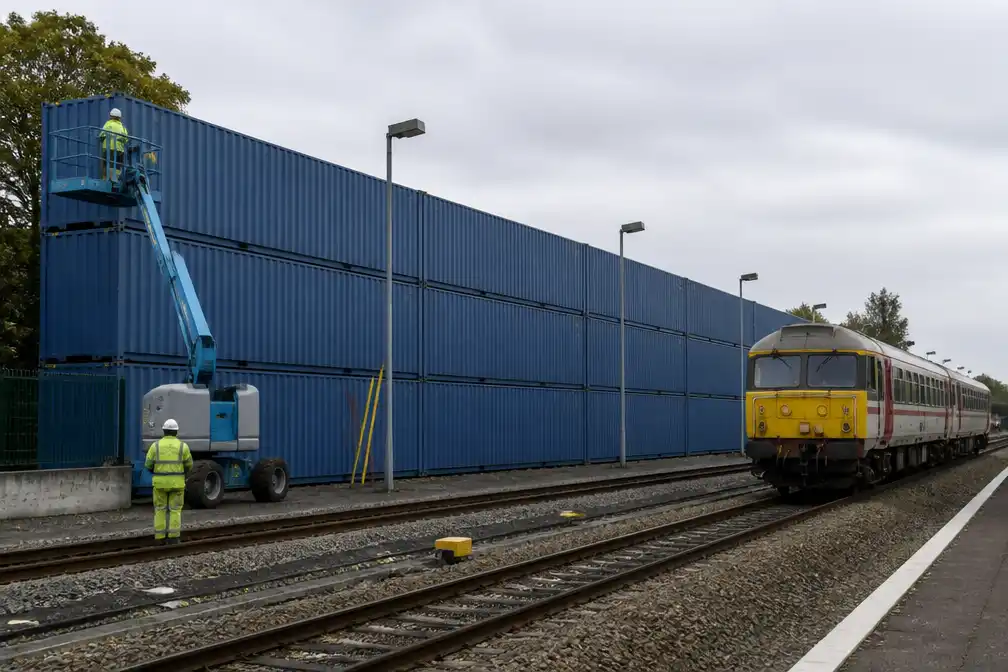 NMBS bouwt muur van zeecontainers in station Lokeren tegen treinlawaai