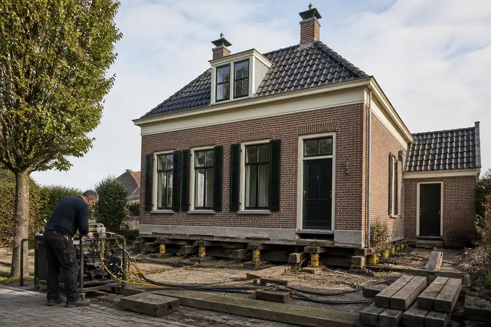 Scheefgezakt huis in Wilnis staat na dagen krikken weer recht