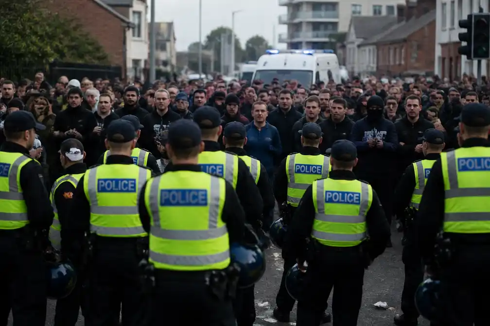 Extreemrechtse betogers blokkeren wegen in Portsmouth om asielzoekers