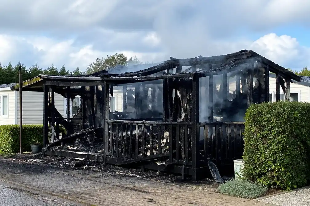 Houten chalet uitgebrand op vakantiepark Marinapark in Westende