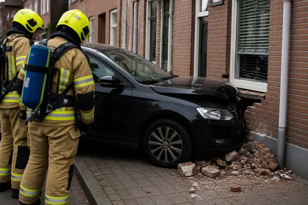 Auto slipt en belandt tegen gevel in Klapstraat, bestuurder (23) ongedeerd