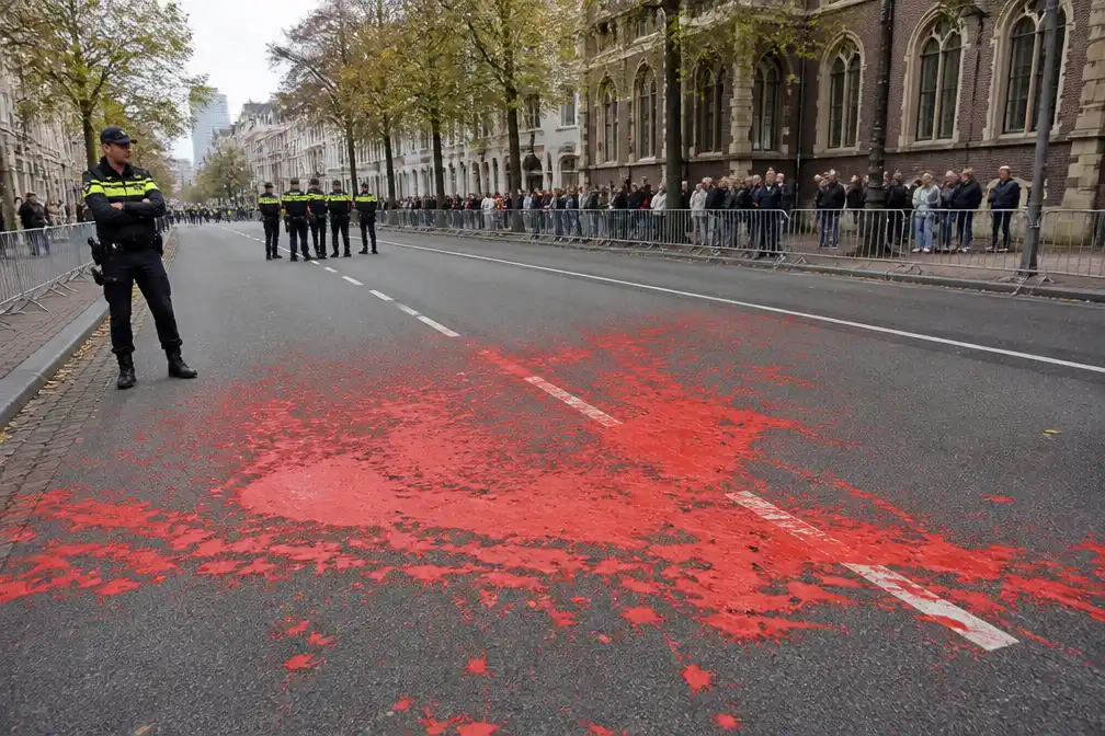 Activisten gooien rode verf op Prinsjesdag-route in Den Haag, zes opgepakt