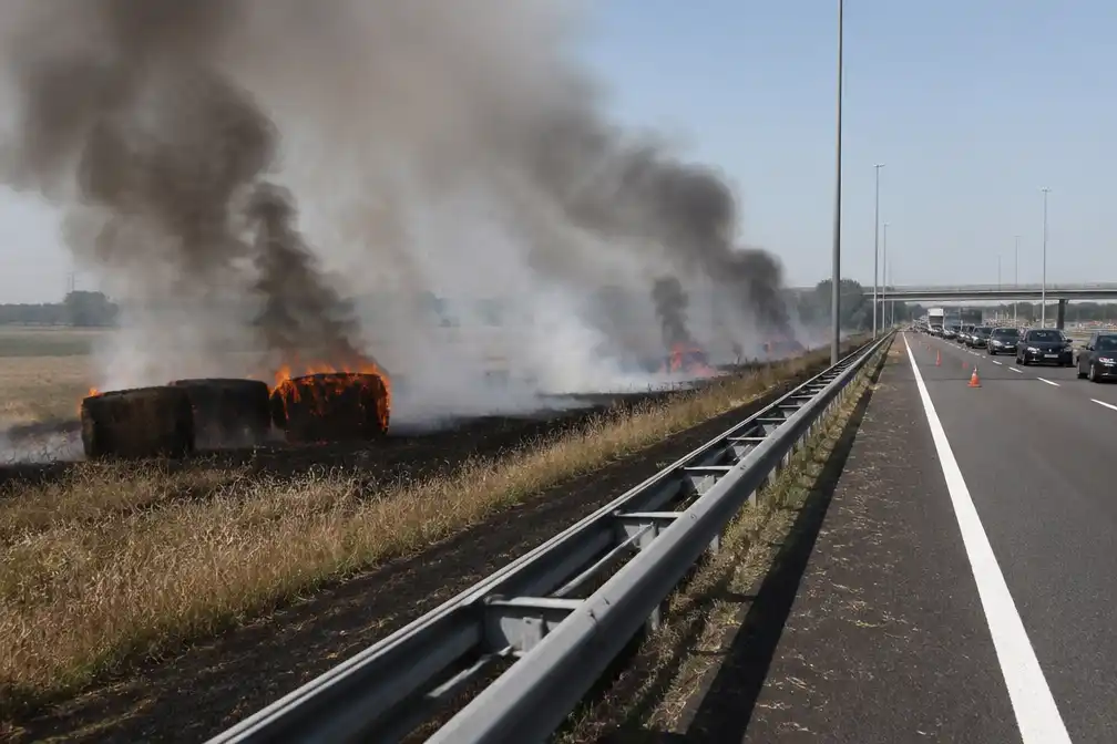 Branden langs meerdere snelwegen, hooibalen in brand langs de A2 bij Breukelen
