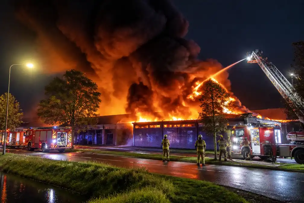 Grote brand verwoest bowlingcentrum in Leeuwarden, NL-Alert om rook