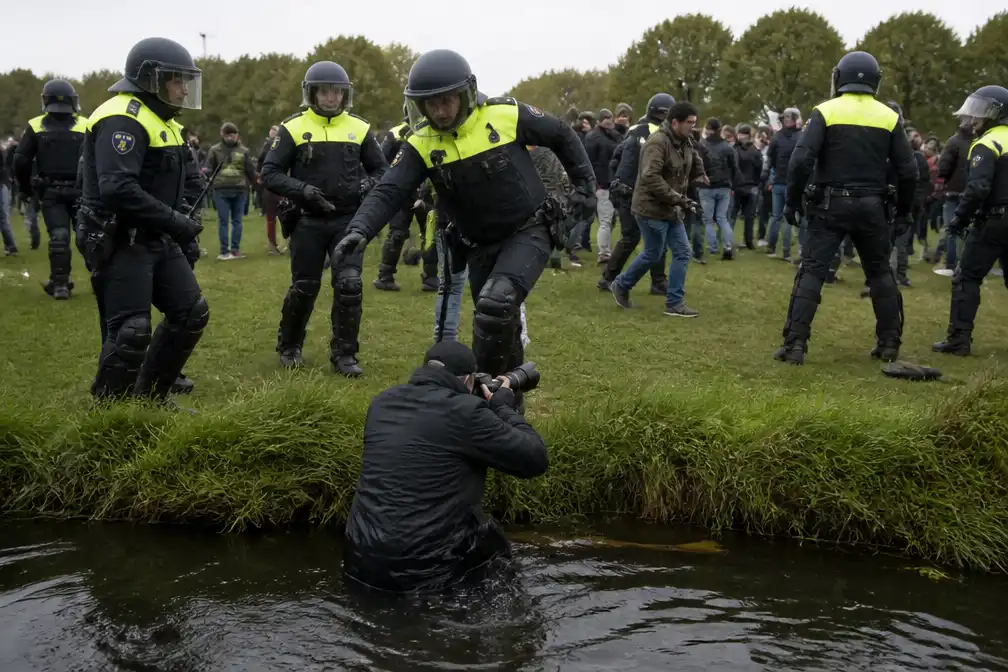 Politie Den Haag: fotograaf belandde in water bij rellen Malieveld