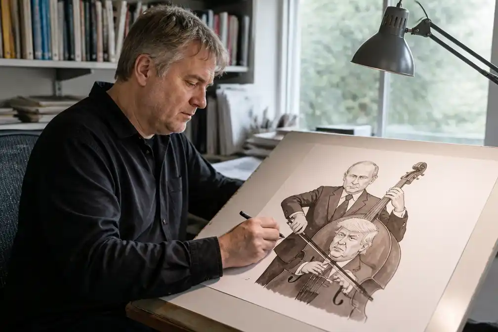 Siegfried Woldhek wint voor tweede keer Inktspotprijs met tekening van Poetin en Trump