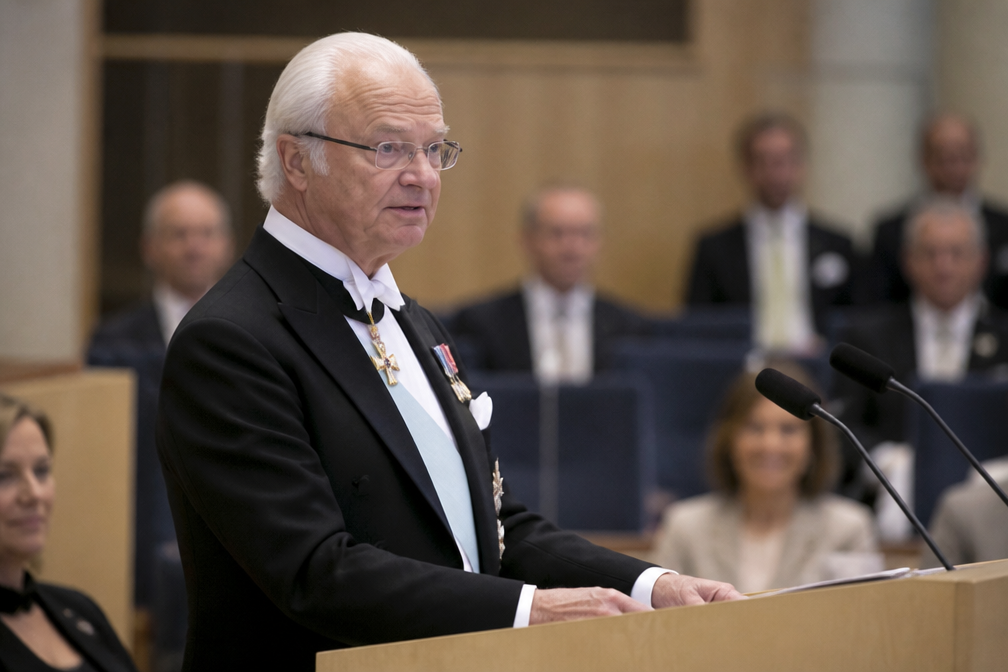 Koning Carl Gustaf spreekt Zweeds parlement toe bij opening parlementair jaar