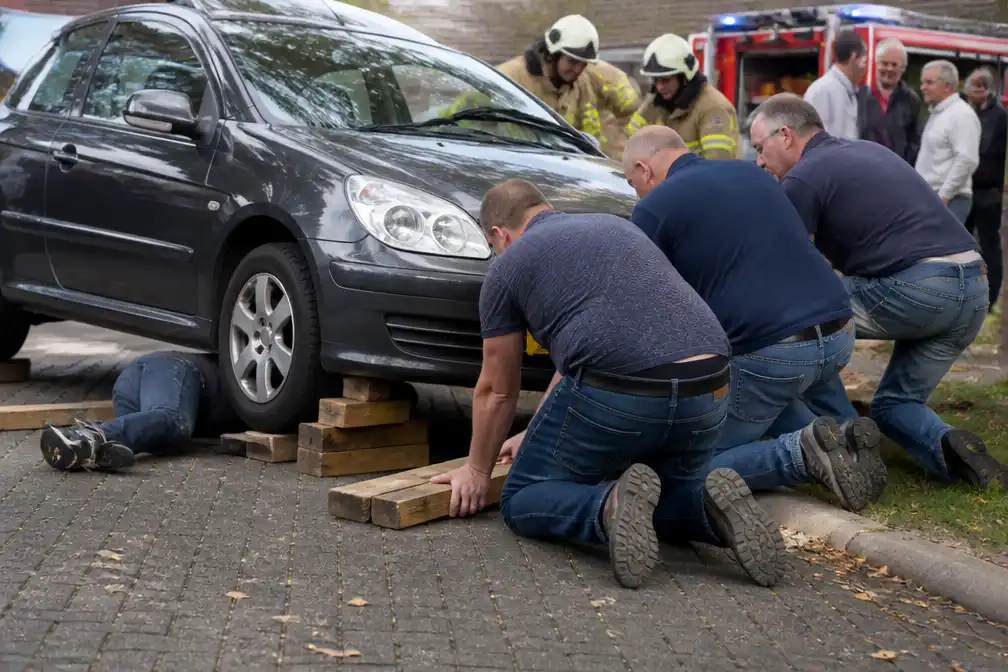 Man gewond onder auto in Losser, omstanders proberen voertuig op te tillen