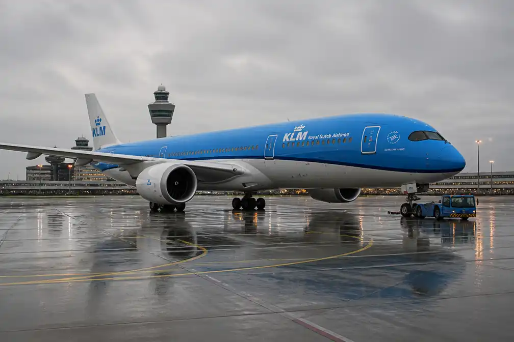 Eerste Airbus A350 van KLM landt op Schiphol, businessclassstoelen nog niet goedgekeurd