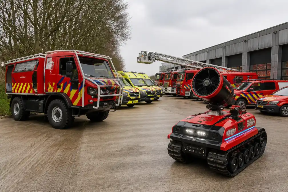 Hulpverleningszone Zuidwest-Limburg neemt 15 nieuwe voertuigen in gebruik, waaronder eerste blusrobot van Limburg