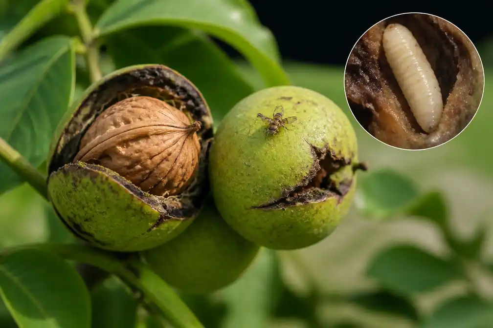 Walnootboorvlieg bedreigt de tuin, niet de geelpoothoornaar