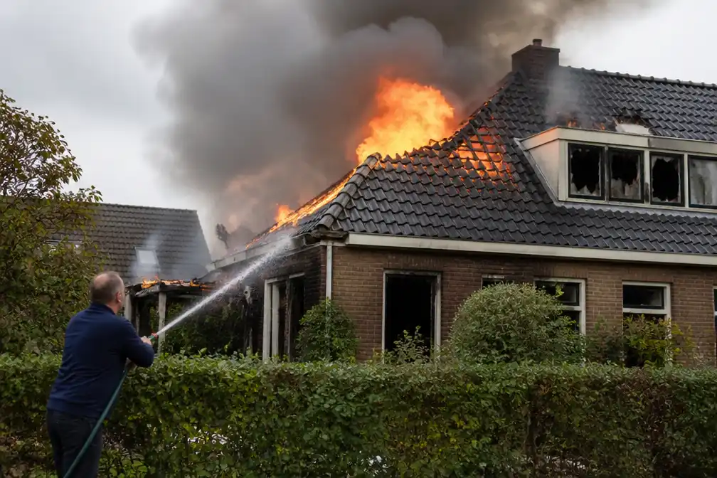 Woning in Steenwijksmoer zwaar beschadigd door brand, vlammen slaan uit dak