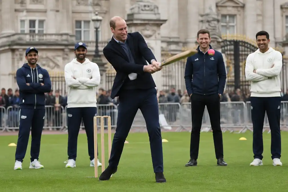 Prins William speelt cricket op The Mall bij Earthshot Prize-evenement