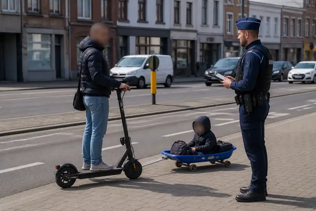 Politie beboet man die kind in omgebouwde slee achter e-step vervoerde in Merksem