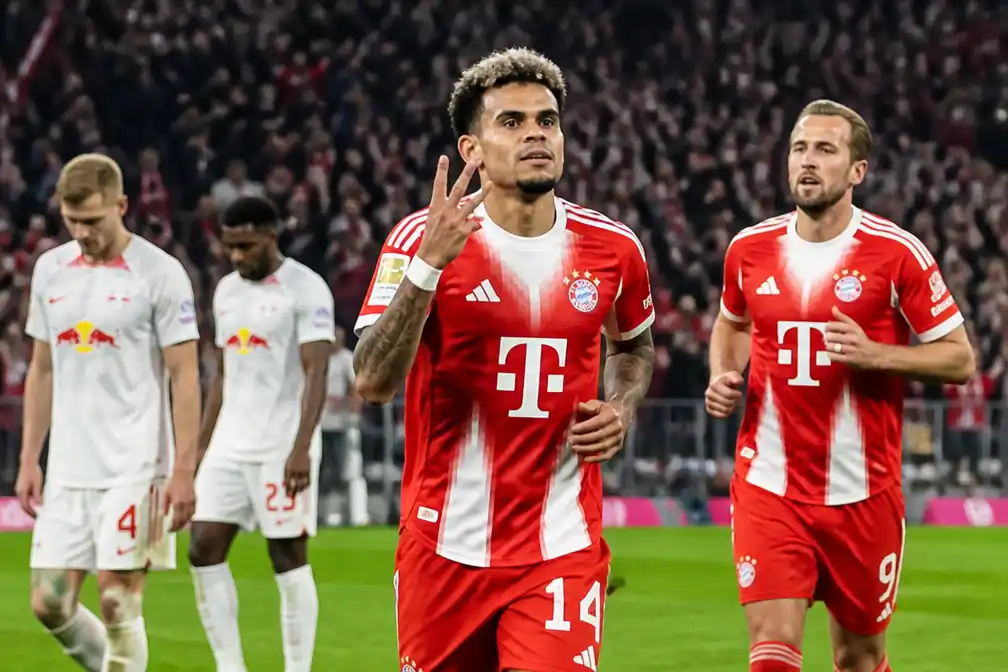 Bayern München verslaat RB Leipzig met 6-1, hattrick voor Luis Díaz