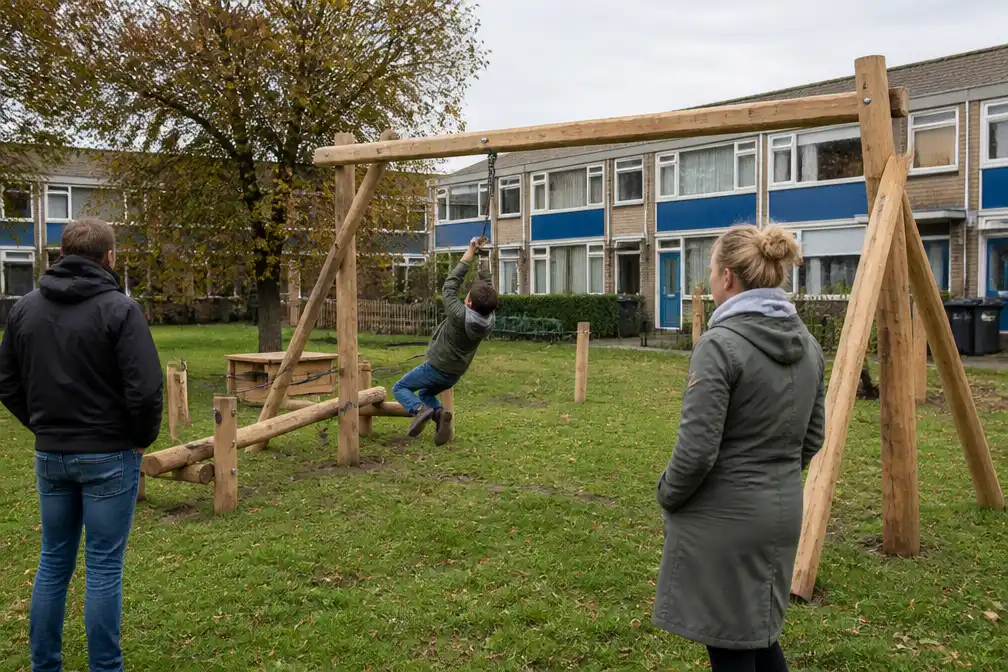 Ouders bouwen zelf speeltuin in Bredase wijk Hoge Vucht, gemeente laat die afbreken