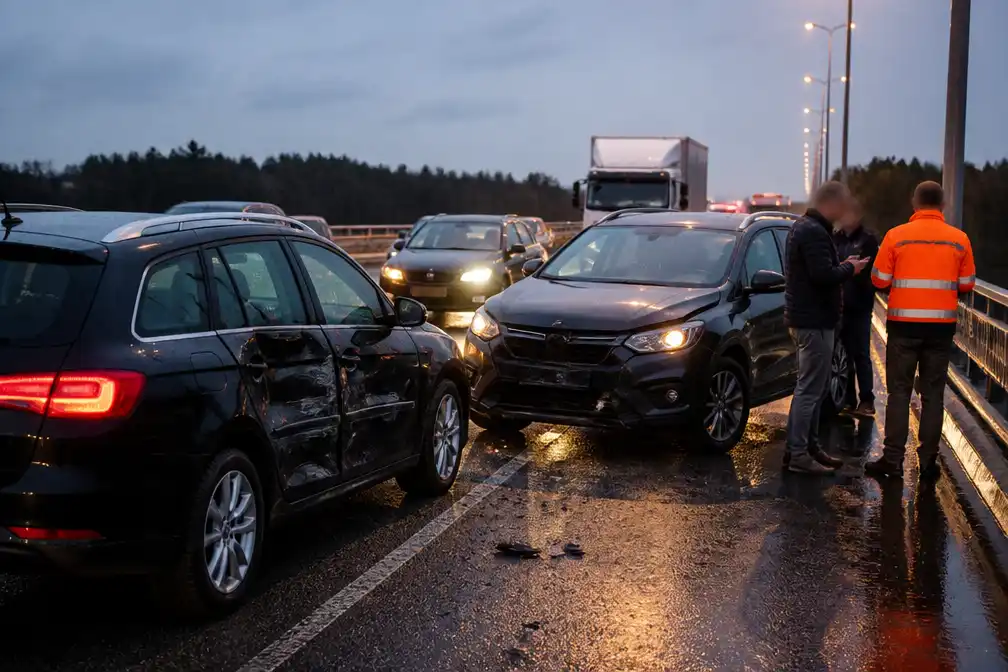 Twee lichtgewonden na botsing op snelwegbrug E403 in Torhout, avondspits verstoord