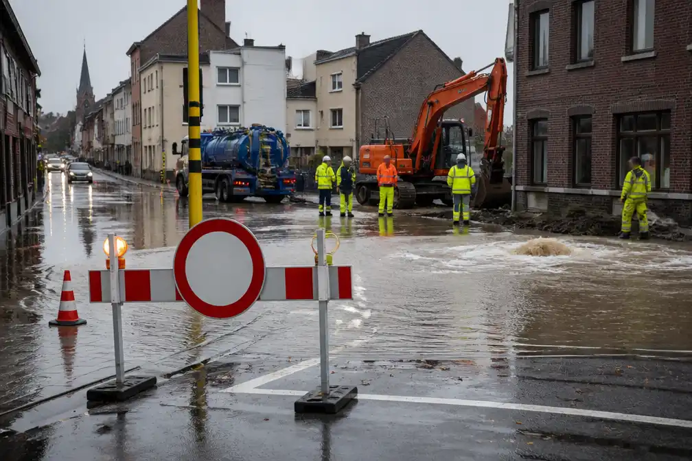 Waterlek zet kruispunt in centrum van Melle onder water, omleiding tussen Gent en Wetteren