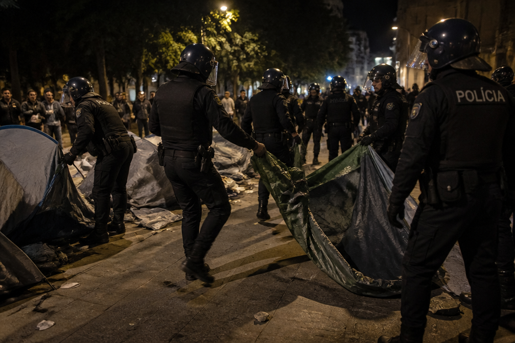 Politie Lissabon ontruimt tentenkamp woonprotest, meerdere arrestaties en gewonden