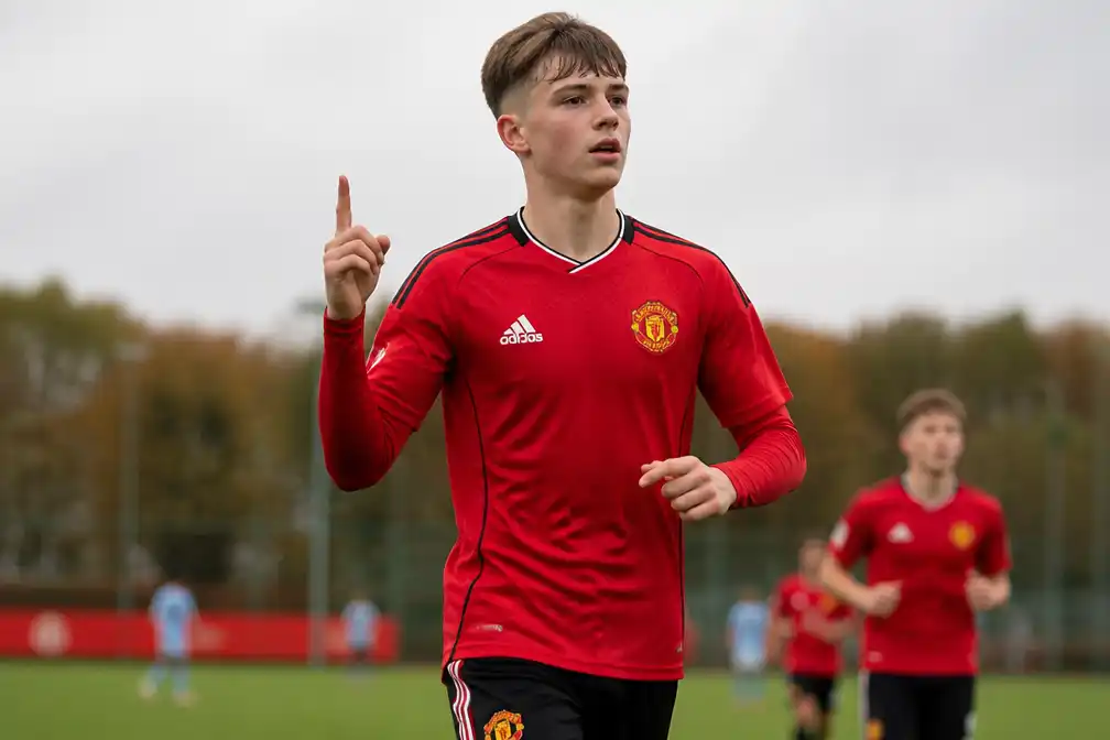 Kai Rooney (16) scoort vier keer voor onder 18 van Manchester United tegen Burnley