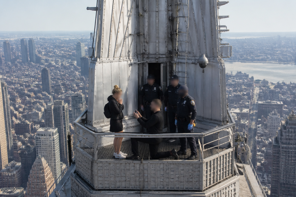 Koppel dat Empire State Building beklom gearresteerd na huwelijksaanzoek