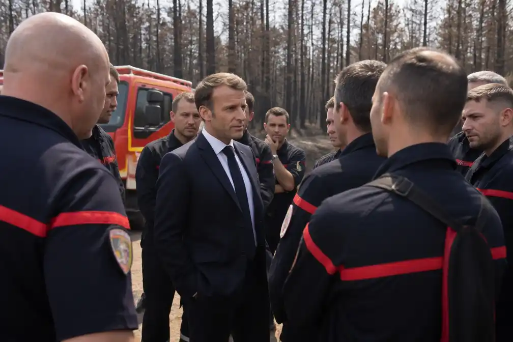 Macron bedankt brandweer voor blussen bosbrand Fontainebleau