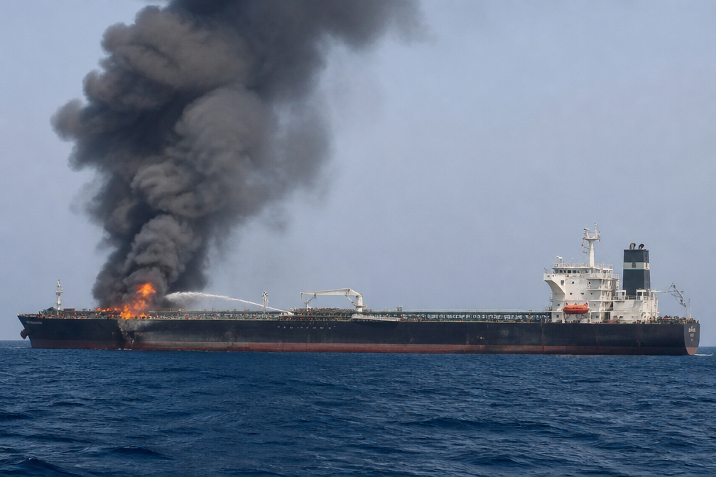 Olietanker ontploft na aanvaring met zeemijn in Straat van Hormuz, melden Iraanse media